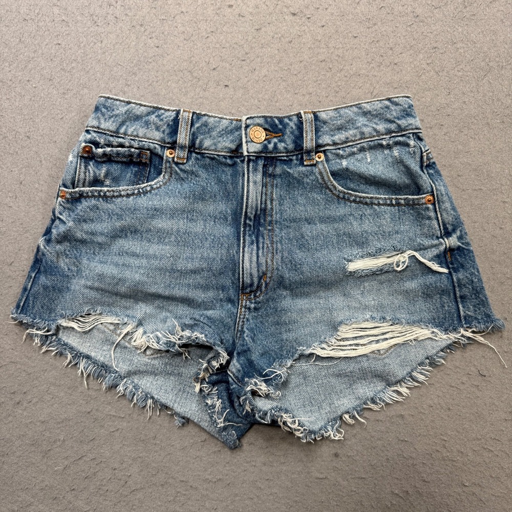 Garage Shorts Women's 0/24 Blue Denim Distressed High Waisted Cut Off Festival‎